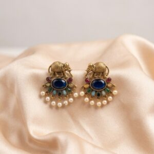 Designer Elephant Stud Chandbali Earrings with Pearls