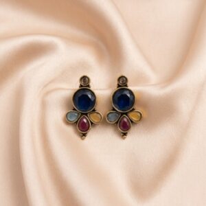 Multicolor Stone Floral Stud Earrings