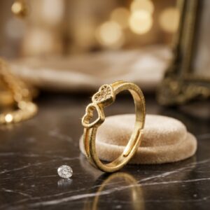 Golden Twin Heart Adjustable Ring