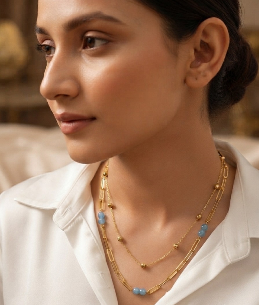 Aqua Luxe Layered Paperclip Necklace - Image 2