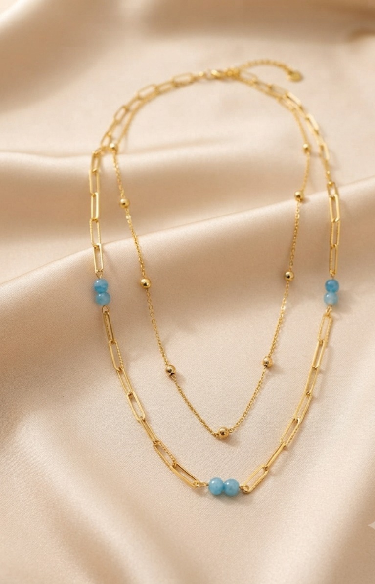 Aqua Luxe Layered Paperclip Necklace