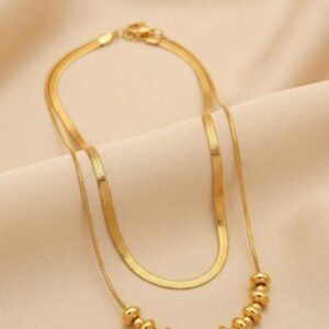 Double Layer Gold Beaded Chain Necklace