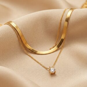 Elegant Gold Layered Necklace with Solitaire Pendant