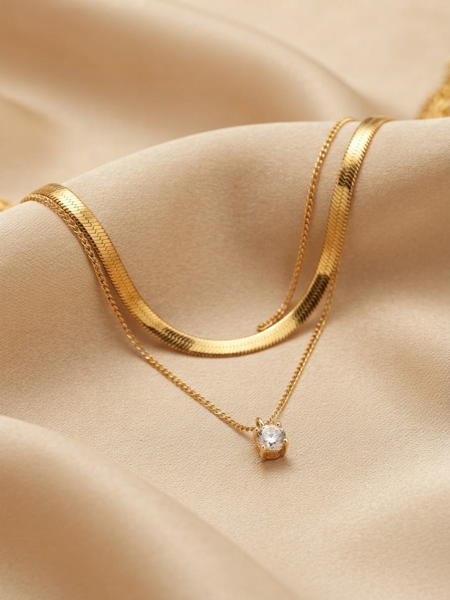 Elegant Gold Layered Necklace with Solitaire Pendant