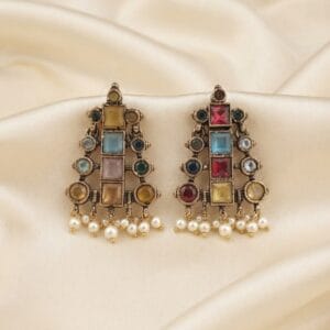 Multicolor Ratan Statement Earrings with Pearl Drops