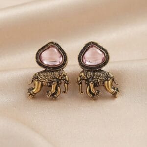 Royal Gaj Elephant Stud Earrings with Pink Stone